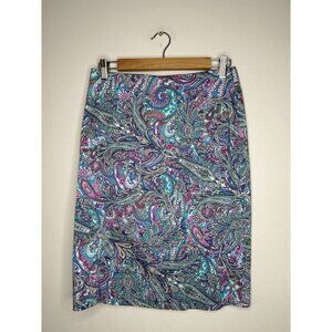 Talbots Blue Pink Paisley Floral Spring A-Line Skirt Women's Size 4
